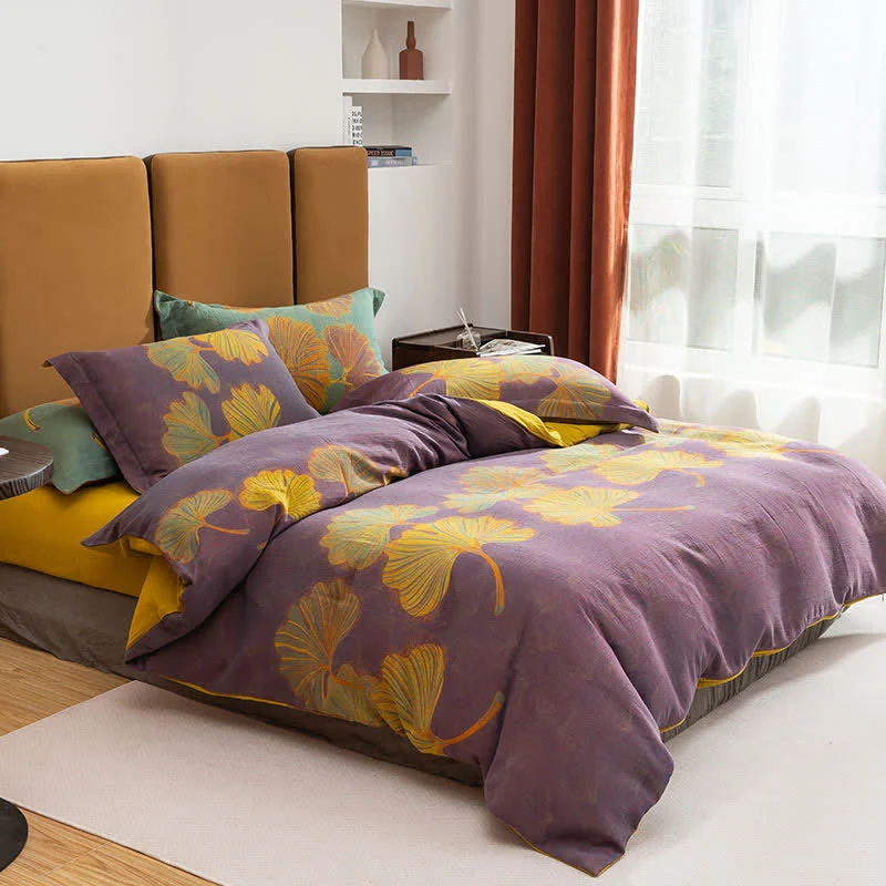 Ginkgo Jacquard Baumwoll-Wendebettwäsche-Set (4-teilig)
