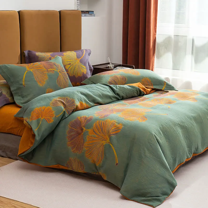 Ginkgo Jacquard Baumwoll-Wendebettwäsche-Set (4-teilig)