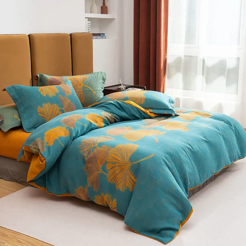 Ginkgo Jacquard Baumwoll-Wendebettwäsche-Set (4-teilig)
