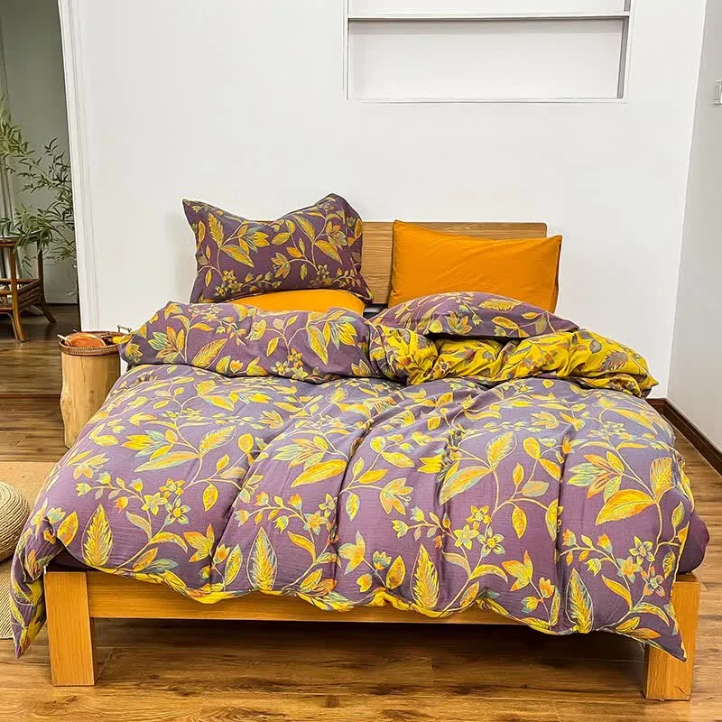 Bettwäscheset aus Jacquard-Baumwolle mit botanischem Blattmotiv (4-teilig)