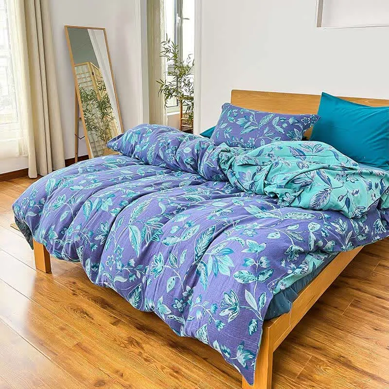 Bettwäscheset aus Jacquard-Baumwolle mit botanischem Blattmotiv (4-teilig)