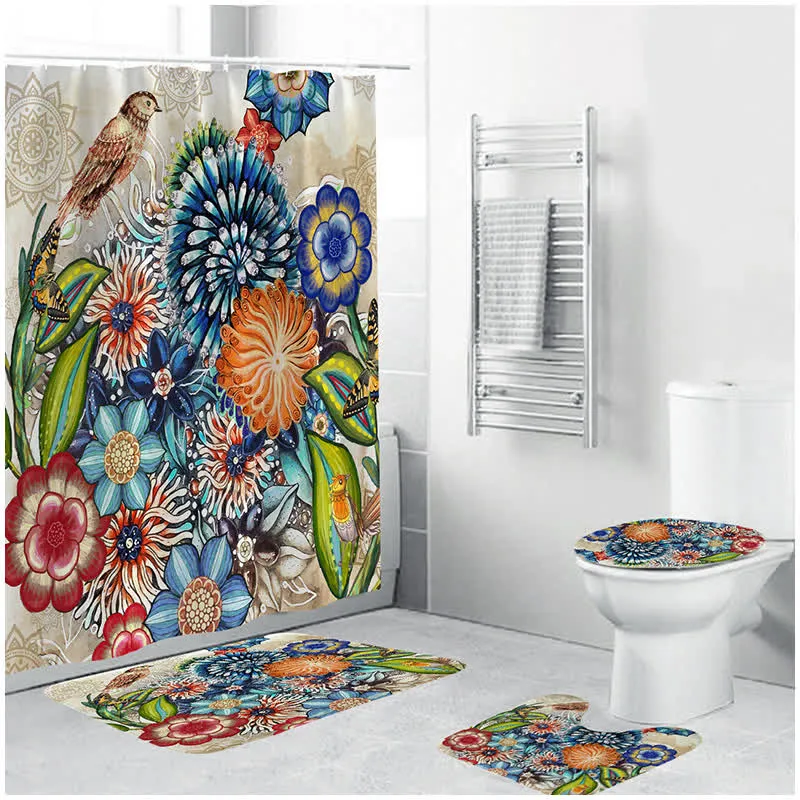 Wasserdichter Duschvorhang mit böhmischem Blumenmuster