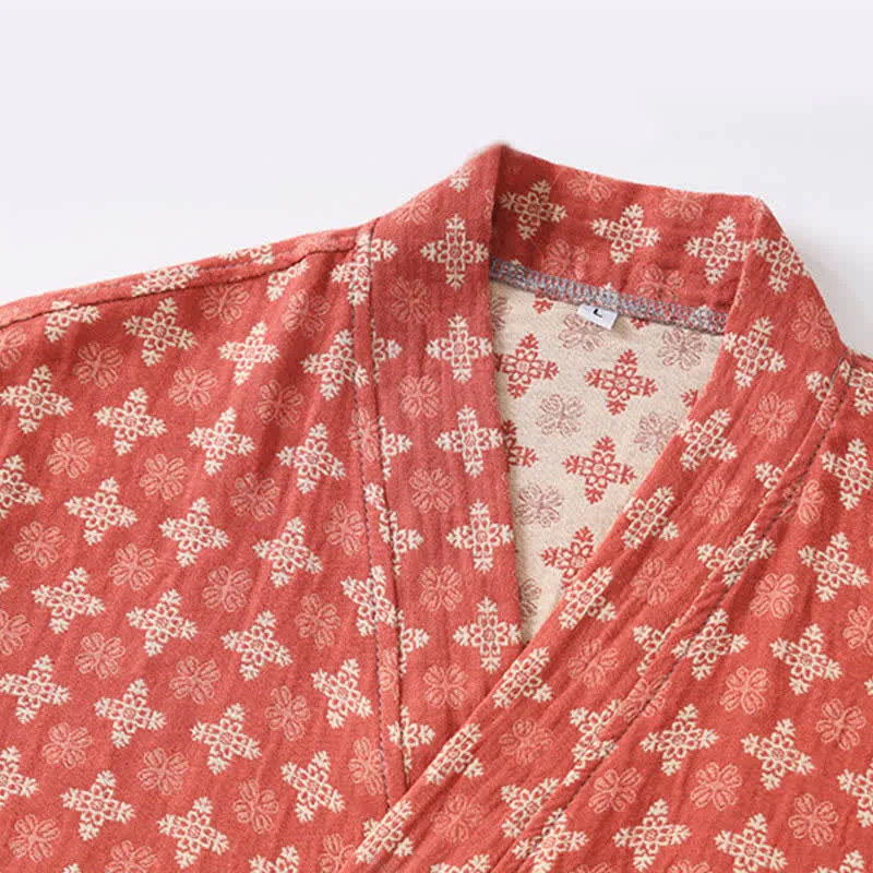 Unisex-Bademantel aus Baumwolle mit geometrischem Muster und Tasche