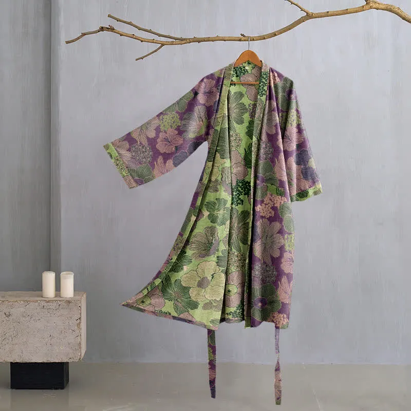 Kimono-Bademantel aus Baumwollgaze in Pfirsichblüte