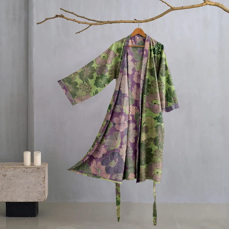 Kimono-Bademantel aus Baumwollgaze in Pfirsichblüte