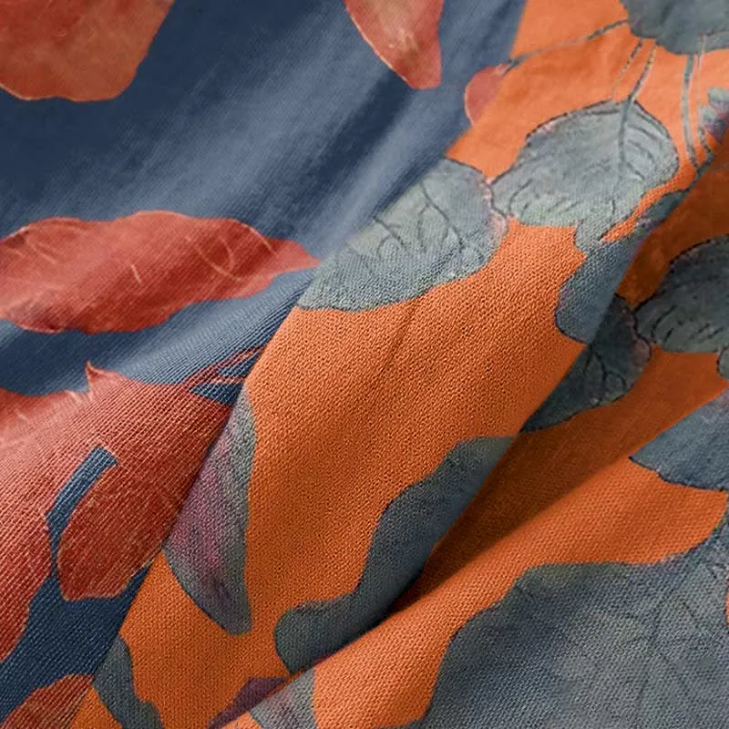 Kimono-Robe aus Baumwollgaze mit botanischem Blattmuster