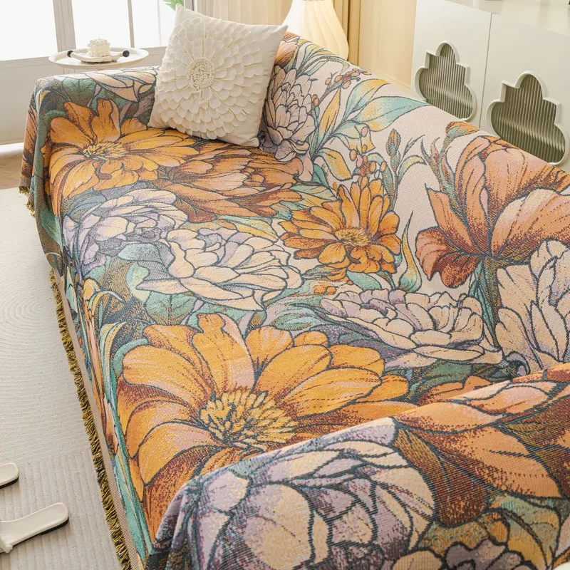 Chenille-Chrysanthemen-Jacquard-Sofa-Überwurfdecke