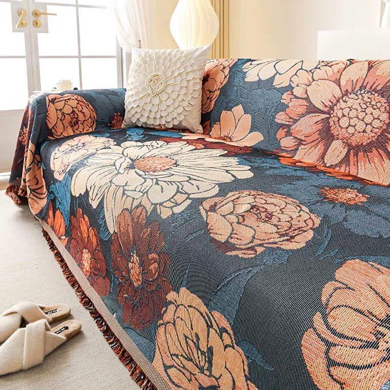 Sofaüberwurfdecke aus Chenille-Jacquard in Kamelienoptik