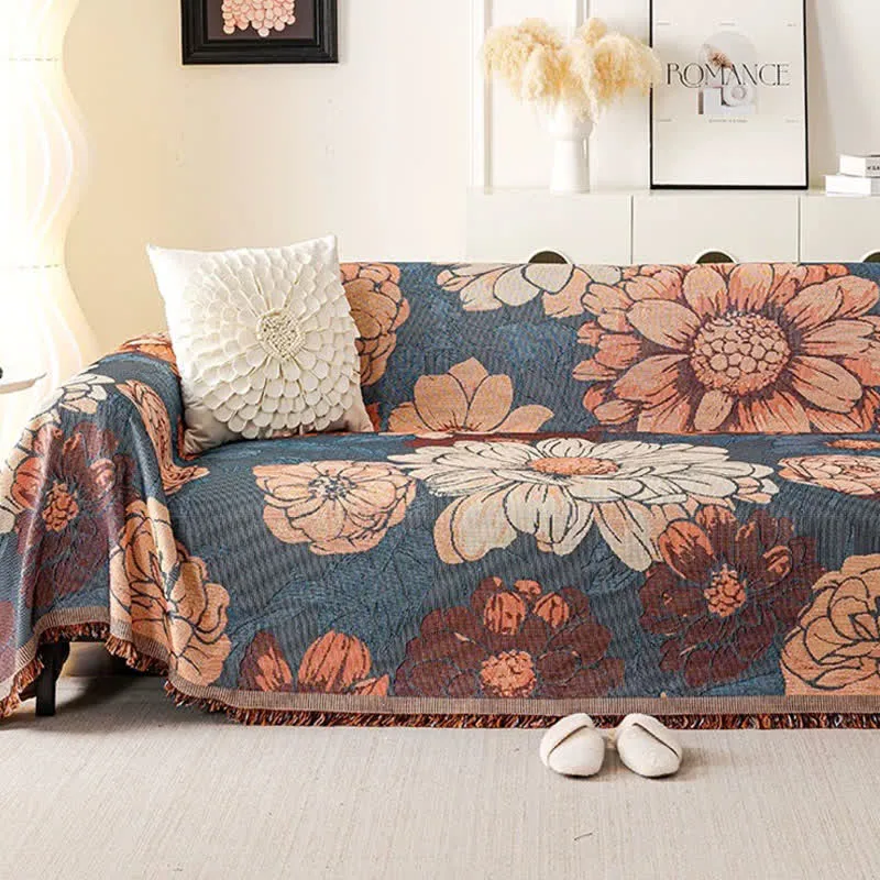 Sofaüberwurfdecke aus Chenille-Jacquard in Kamelienoptik
