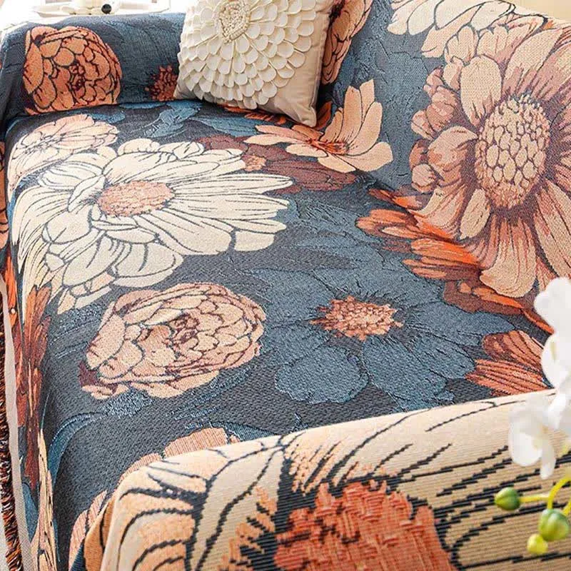 Sofaüberwurfdecke aus Chenille-Jacquard in Kamelienoptik