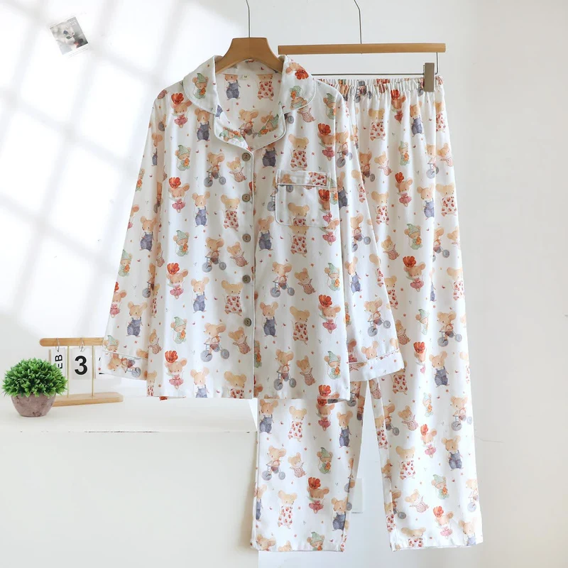 Loungewear-Set aus gebürsteter Baumwolle mit Cartoon-Tiermotiven