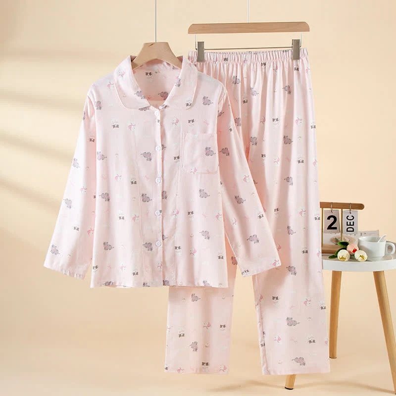 Niedliches Loungewear-Set aus gebürsteter Baumwolle mit Hunde- und Katzenmotiven
