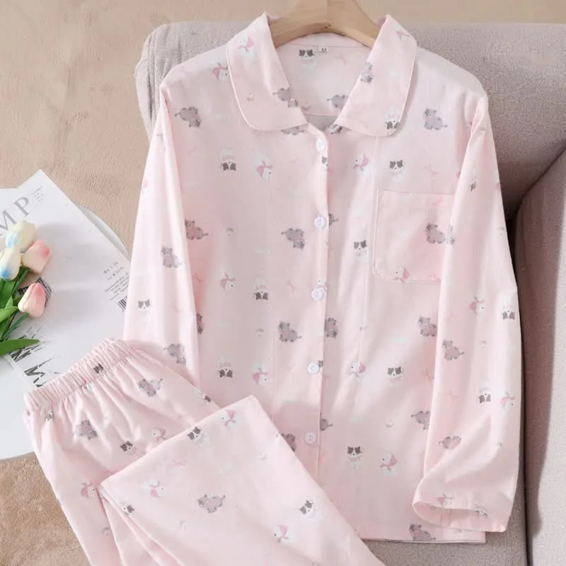 Niedliches Loungewear-Set aus gebürsteter Baumwolle mit Hunde- und Katzenmotiven