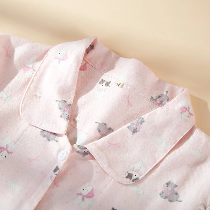Niedliches Loungewear-Set aus gebürsteter Baumwolle mit Hunde- und Katzenmotiven