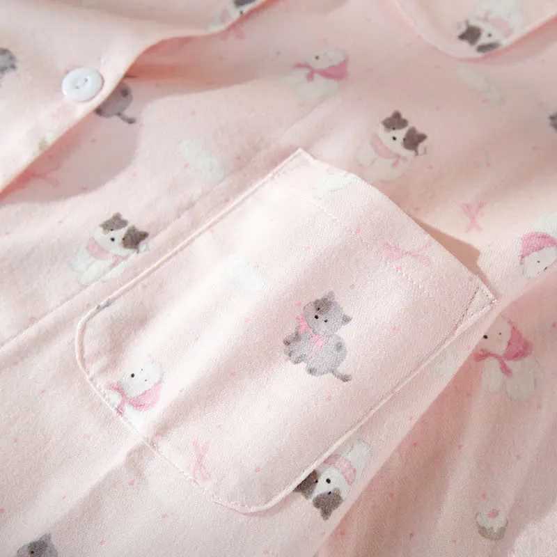 Niedliches Loungewear-Set aus gebürsteter Baumwolle mit Hunde- und Katzenmotiven
