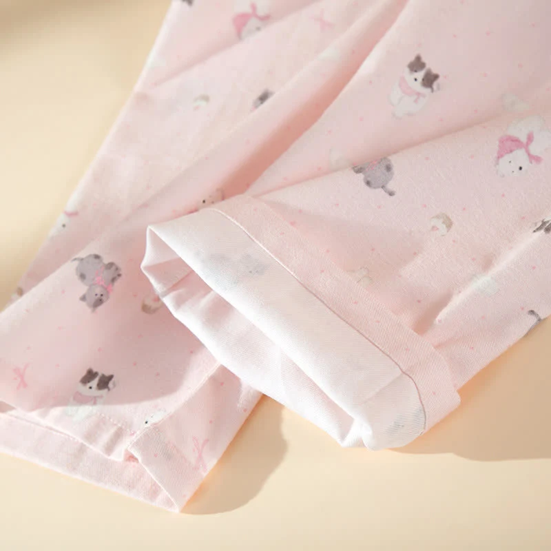 Niedliches Loungewear-Set aus gebürsteter Baumwolle mit Hunde- und Katzenmotiven