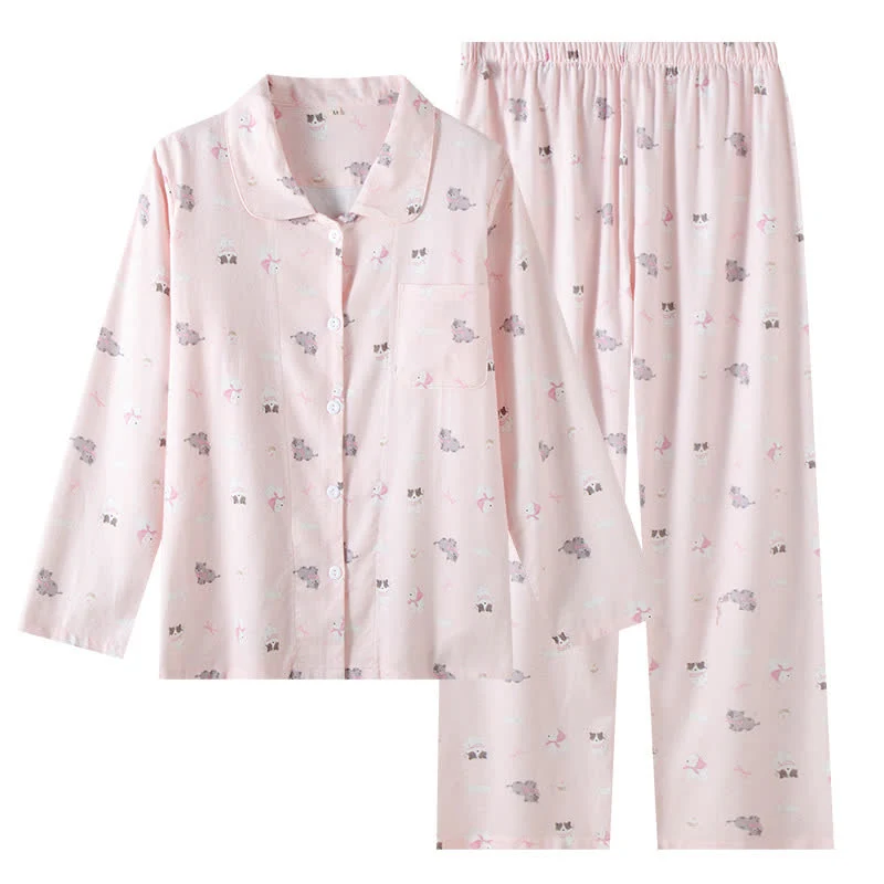 Niedliches Loungewear-Set aus gebürsteter Baumwolle mit Hunde- und Katzenmotiven