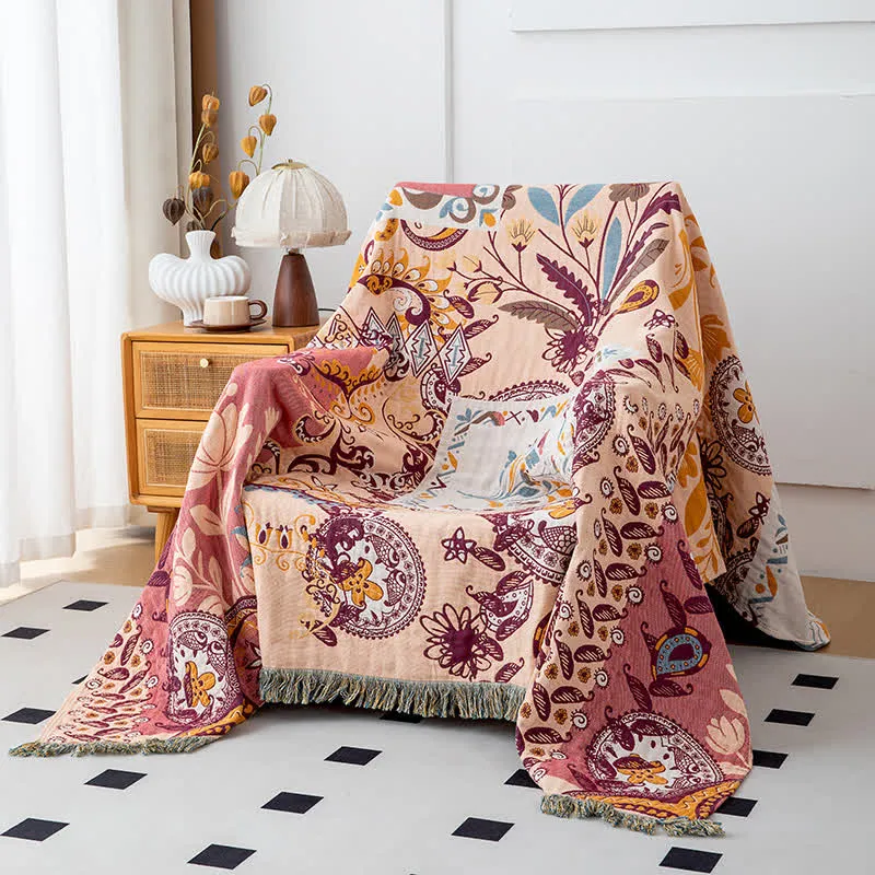 Sofadecke aus Baumwollgaze mit Paisley-Blumenmuster
