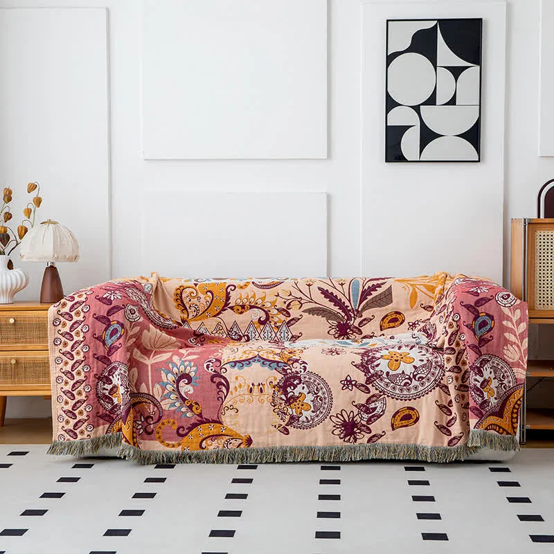 Sofadecke aus Baumwollgaze mit Paisley-Blumenmuster