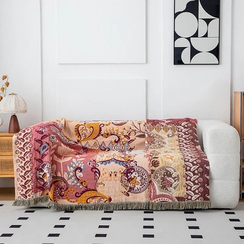 Sofadecke aus Baumwollgaze mit Paisley-Blumenmuster