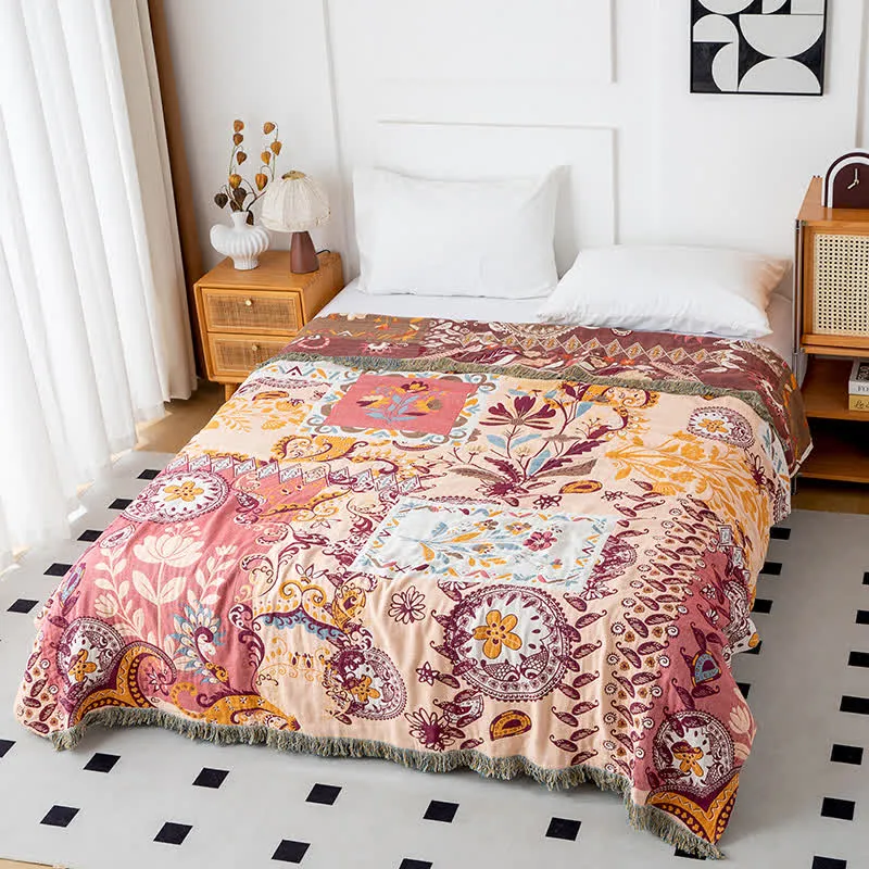 Sofadecke aus Baumwollgaze mit Paisley-Blumenmuster