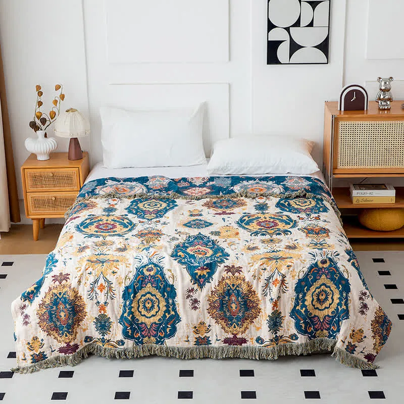 Sofadecke aus Baumwollgaze mit Boho-Tribal-Print