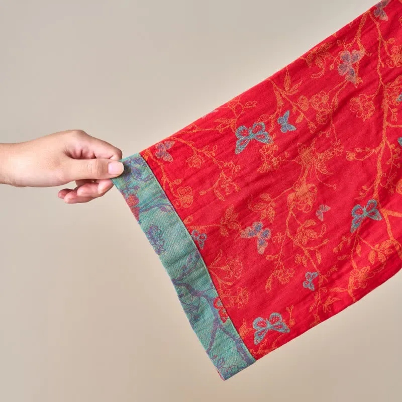 Ownkoti Kimono-Bademantel aus Baumwollgaze im Vintage-Schmetterlingsstil