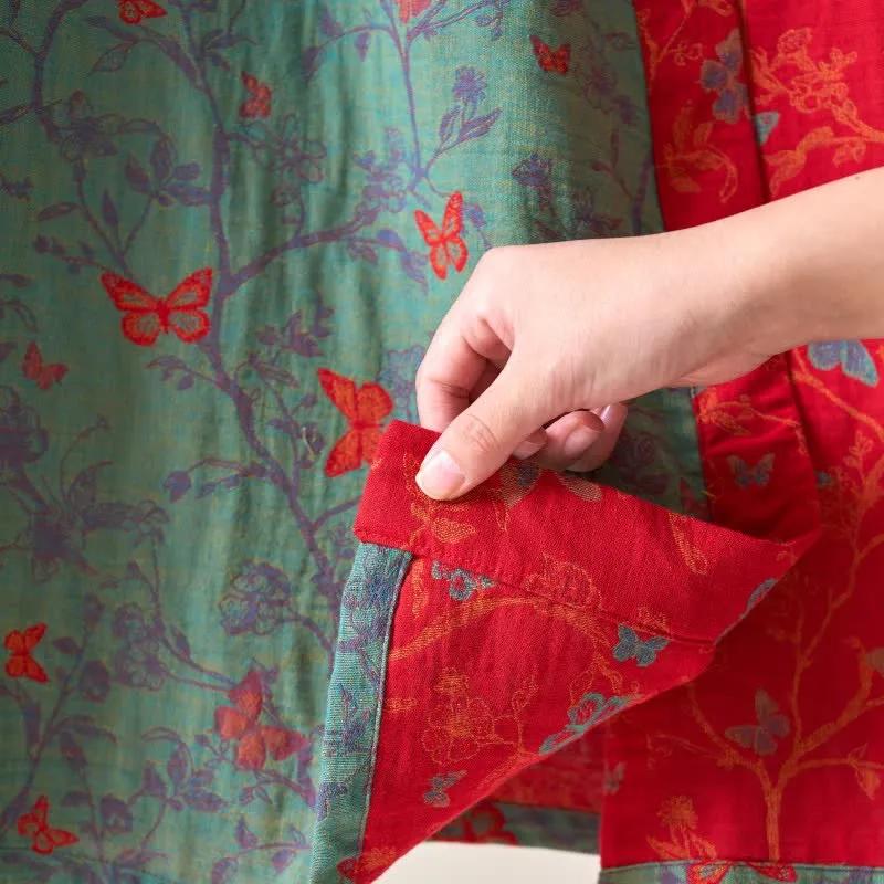 Ownkoti Kimono-Bademantel aus Baumwollgaze im Vintage-Schmetterlingsstil
