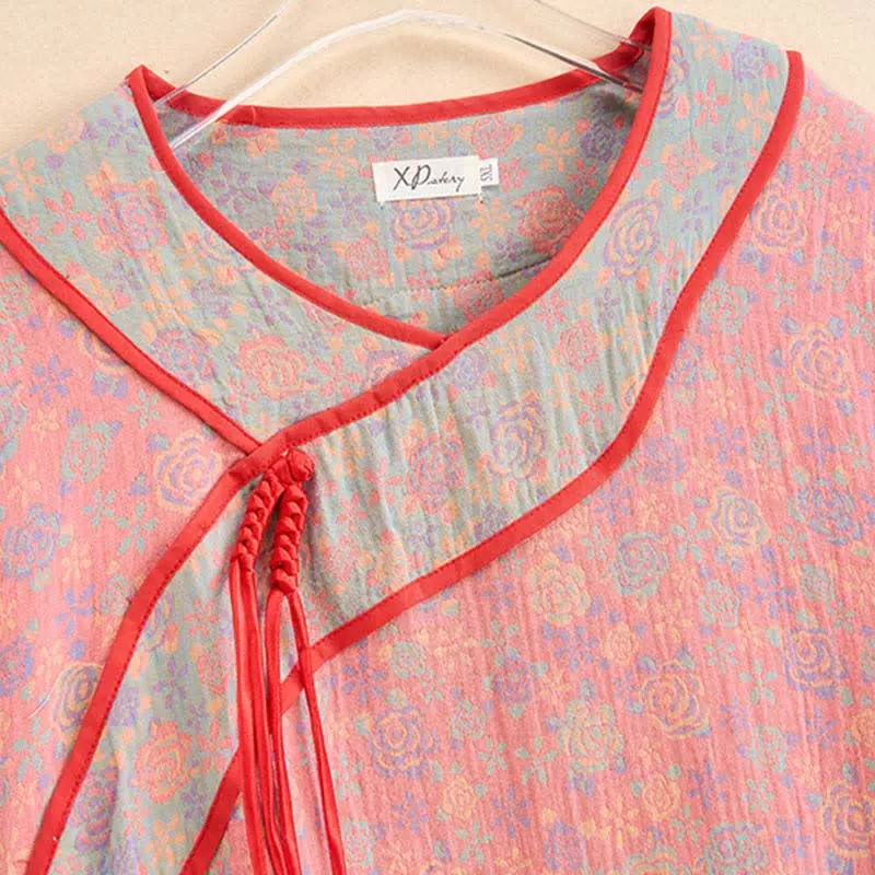 Ownkoti Plus Size Rosenfarbenes Nachthemd aus Baumwollgaze