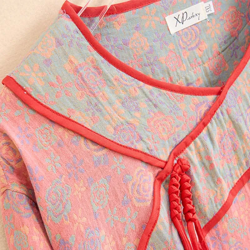 Ownkoti Plus Size Rosenfarbenes Nachthemd aus Baumwollgaze