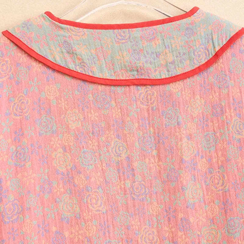 Ownkoti Plus Size Rosenfarbenes Nachthemd aus Baumwollgaze