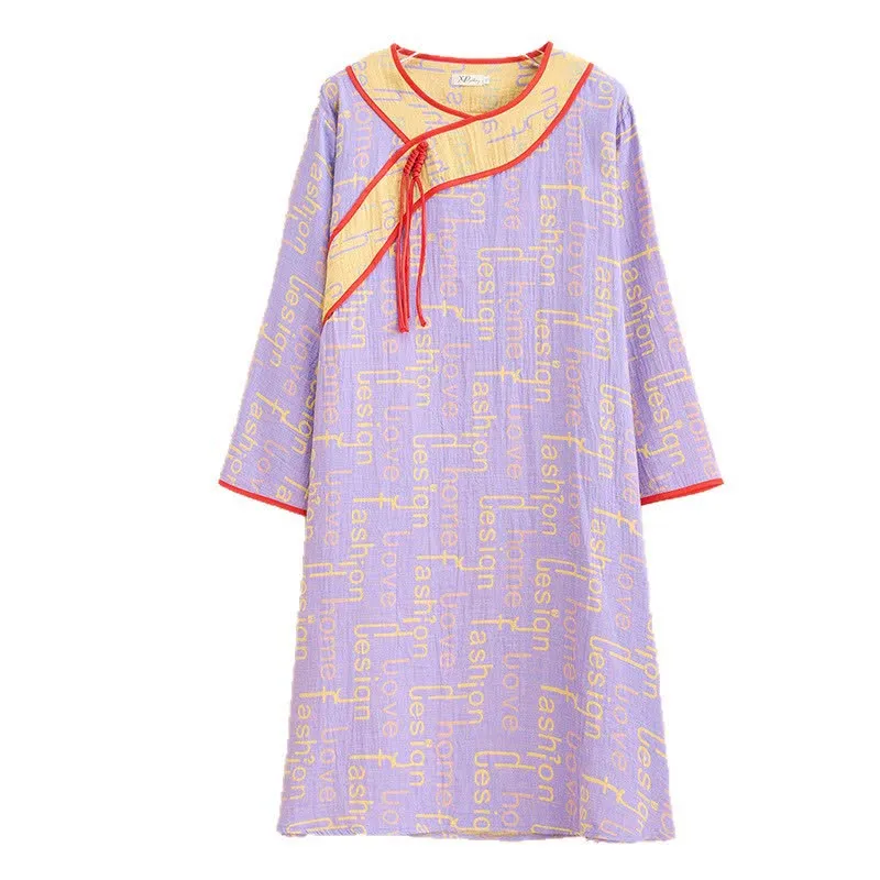 Ownkoti Plus Size Vintage Baumwoll-Nachthemd