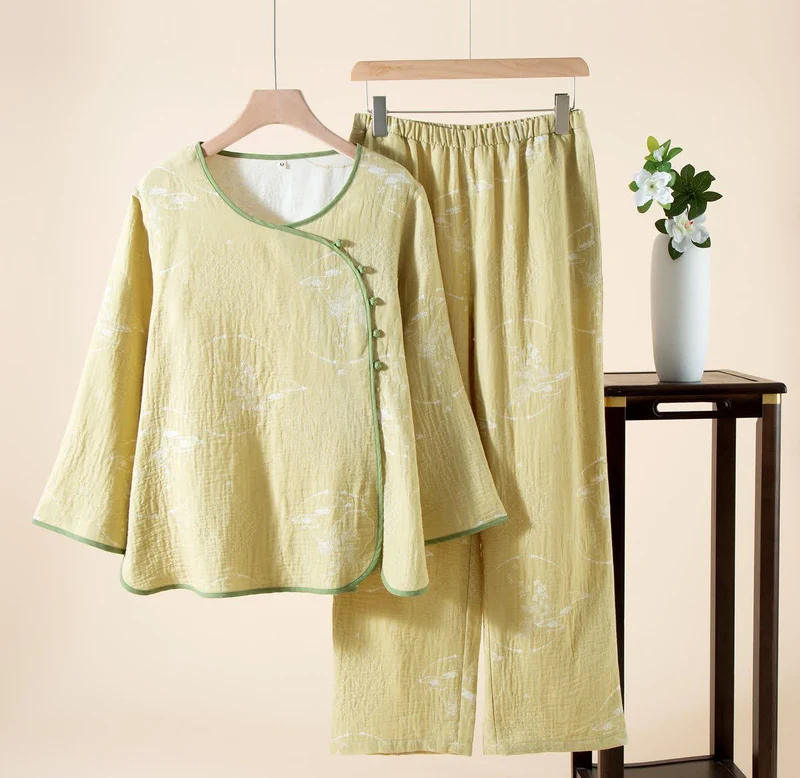 Ownkoti Oriental Retro Jacquard Baumwollgaze Loungewear