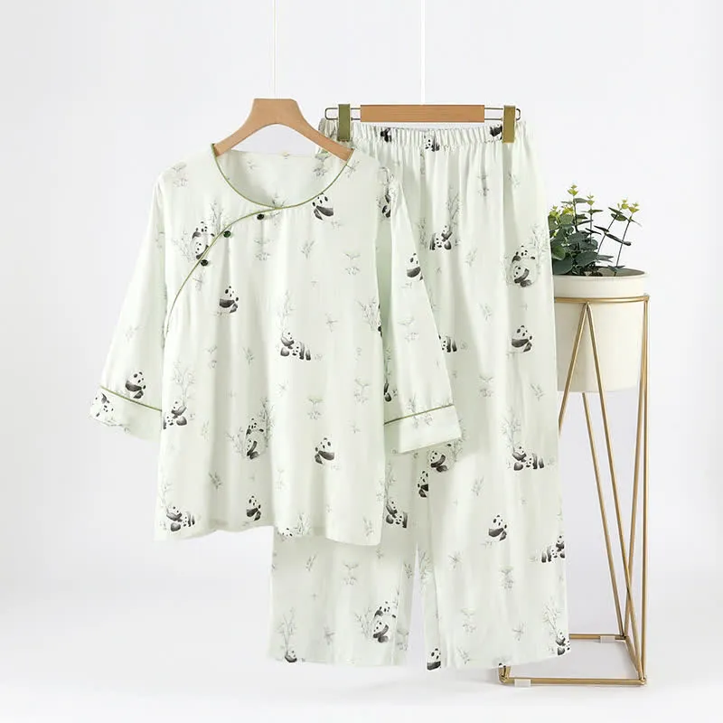 Ländliches Panda-Pyjama-Set aus Bambusfaser