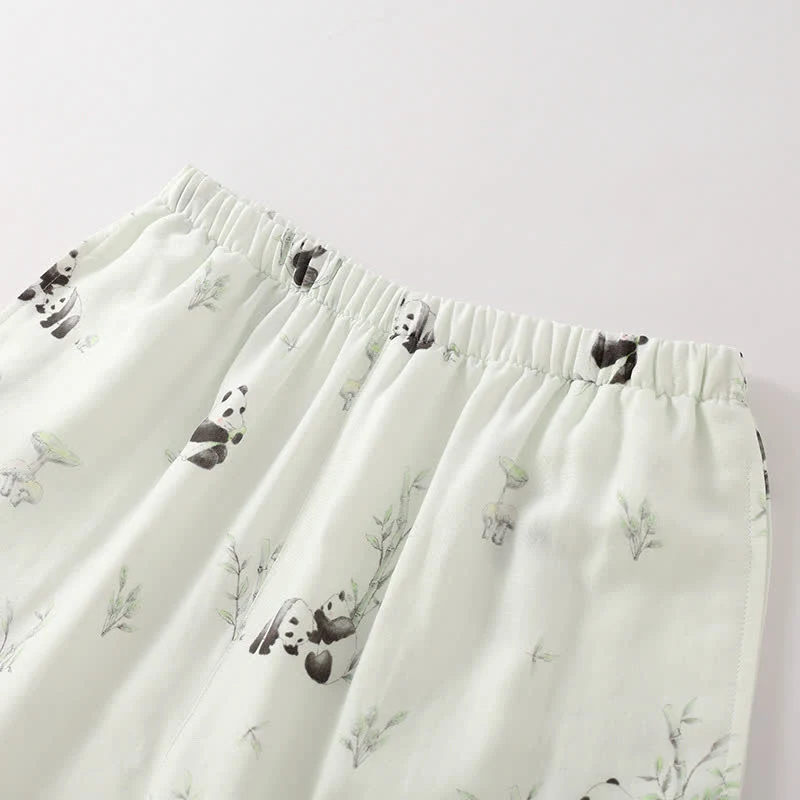 Ländliches Panda-Pyjama-Set aus Bambusfaser