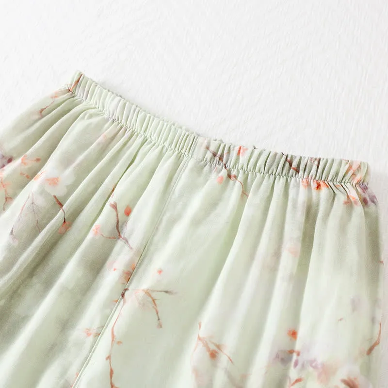 Pflaumenblüten-Pyjama-Set aus Bambusfaser