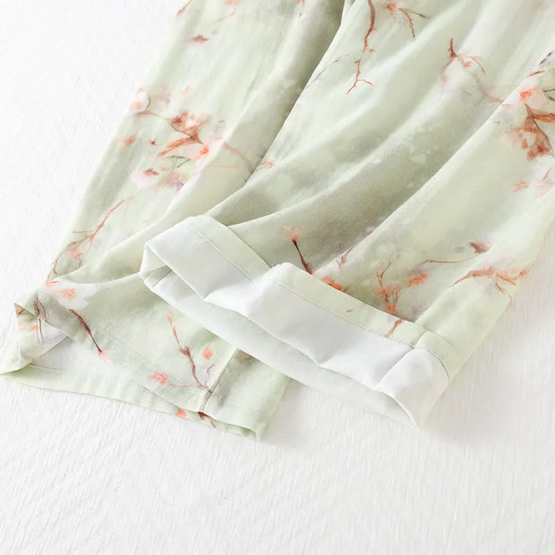 Pflaumenblüten-Pyjama-Set aus Bambusfaser