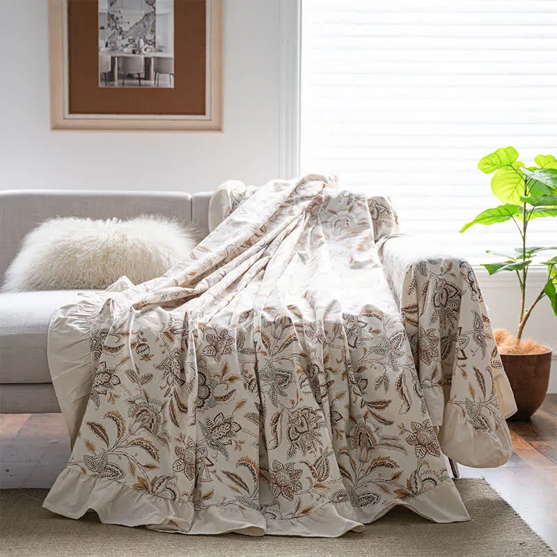Sofadecke mit Rüschen und Vintage-Blumenmuster
