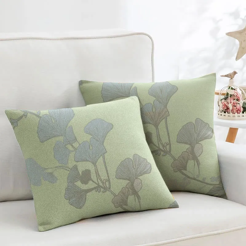 Quadratische Kissenbezüge aus Baumwoll-Jacquard mit Ginkgoblättern (2 Stück)