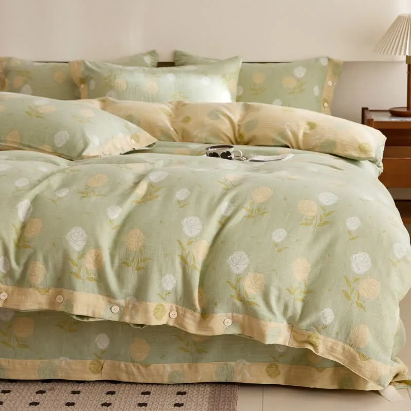 Bettwäsche aus Baumwollgaze mit Jacquardmuster in Pastellrosa