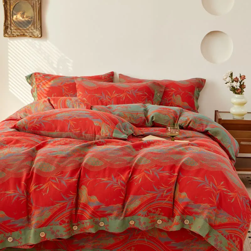 Ländliche Vintage-Bettwäsche aus Jacquard-Baumwollgaze