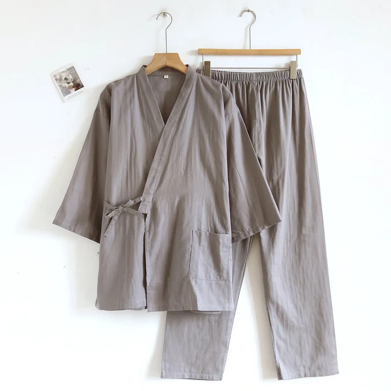 Ownkoti Unisex Kimono Loungewear-Set aus einfarbiger Baumwolle