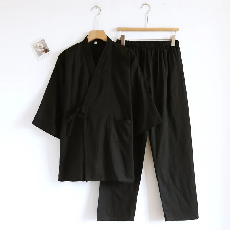 Ownkoti Unisex Kimono Loungewear-Set aus einfarbiger Baumwolle