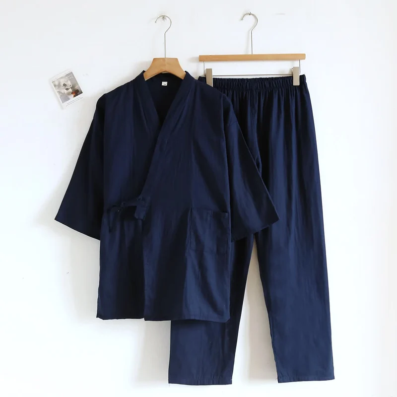 Ownkoti Unisex Kimono Loungewear-Set aus einfarbiger Baumwolle
