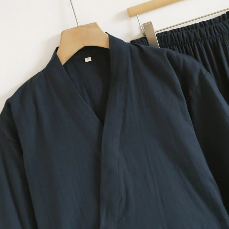 Ownkoti Unisex Kimono Loungewear-Set aus einfarbiger Baumwolle