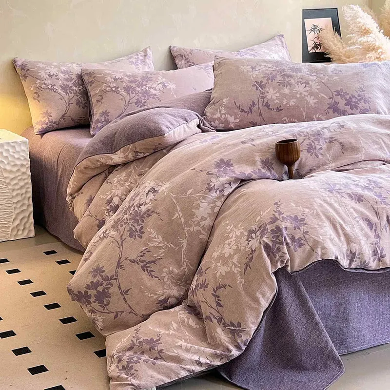 Ownkoti Bettwäsche-Set mit Vintage-Blumenmuster (4-teilig)