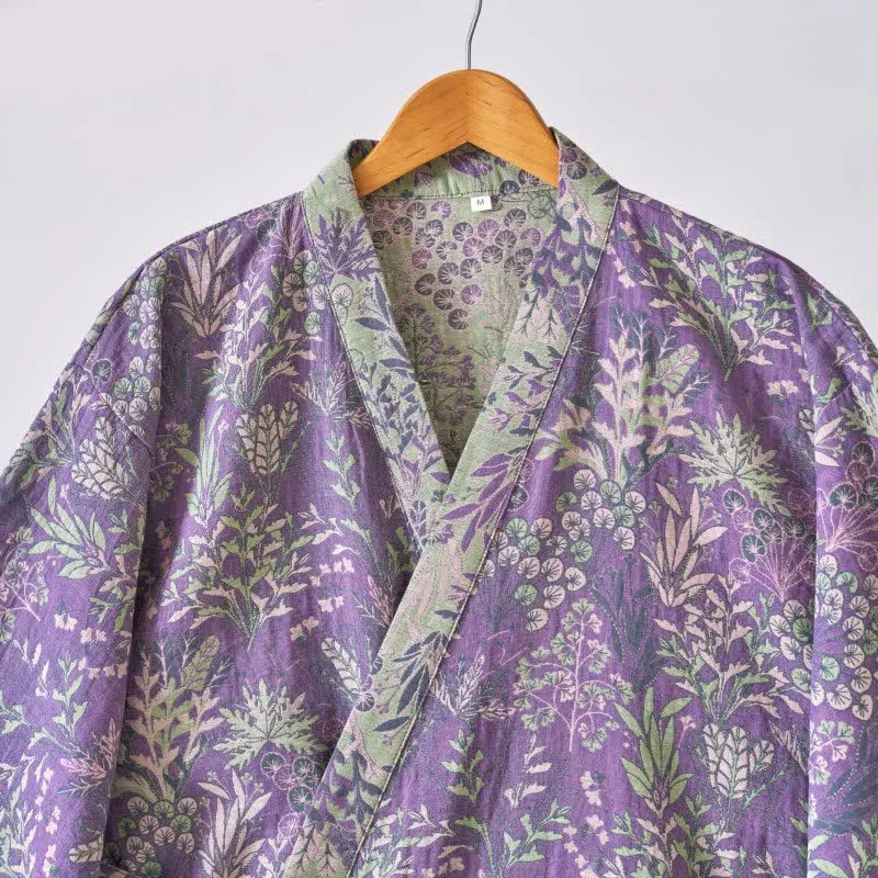 Kimono-Robe aus Baumwollgaze mit botanischem Bezug