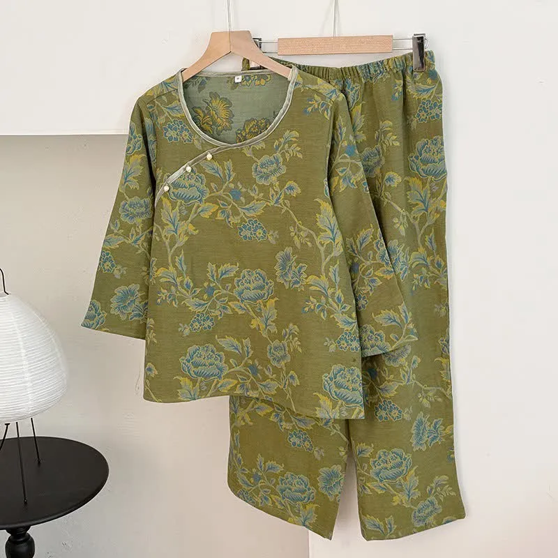 Pyjama aus Baumwollgaze im orientalischen Pfingstrosen-Stil