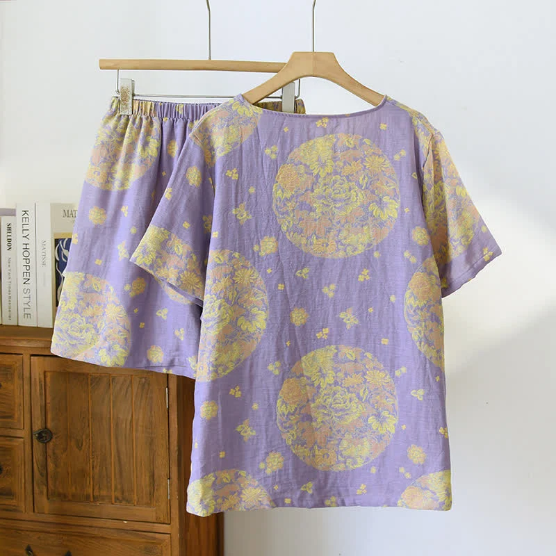 Pyjama-Set aus Baumwollgaze mit V-Ausschnitt und Vintage Blossom