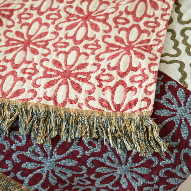 Wendesteppdecke aus Baumwollgaze mit Streifen und Blumenmuster